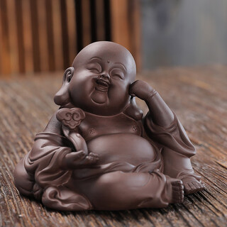Purple sand tea pet ornaments can raise a big-bellied maitreya buddha, attract wealth, laugh buddha, personalized chinese style tea tray car ornaments, wishful maitreya buddha-zisha