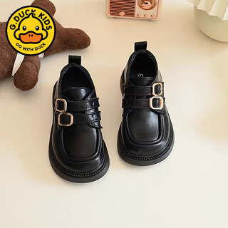 G.duck girls' small leather shoes spring and autumn black children's performance shoes soft sole british style student princess loafers for middle and large children 929 black 34 inner length 20.8cm