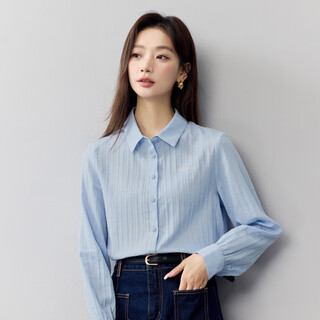 Inman commuting simple embroidered women's long sleeve shirt 2025 spring new comfort cotton shirt top sea salt blue l