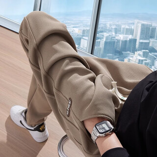 Bo mingchen casual pants men's autumn american high street fashion brand loose straight men's waffle fashion versatile long pants men's khaki l recommended 100-120jin jin equals 0.5 kg
