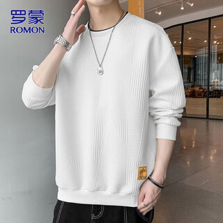 Romon sweatshirt men's autumn and winter casual long-sleeved t-shirt men's loose tops men's bottoming shirt white xl