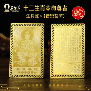 五台山十二生肖本命尊者金卡本命年保平安护身符放钱包手机随身卡 生肖蛇 【普贤菩萨】