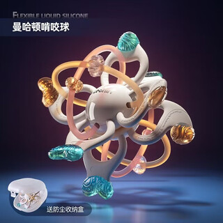 Lechin baby hand rattle, newborn toddler toy, early education training, graspable chewable teether, liquid silicone manhattan ball