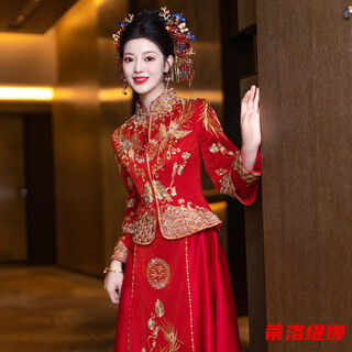 Tilotina xiuhe clothes bridal new year's wedding clothes chinese wedding clothes winter toast clothes dragon and phoenix gown small xiuhe feng laiyi simplified version s 160