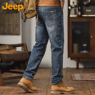 Jeep jeans men's autumn and winter loose casual pants men's trendy versatile straight men's pants blue 34