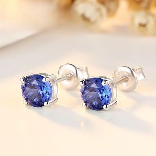 Medium red sapphire earrings for women japanese and korean inlaid colored gemstone earrings sterling silver plated 18k gold fashion earrings tanzanite