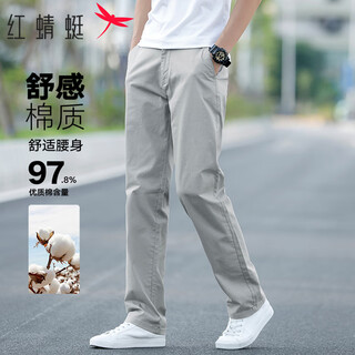Red dragonfly casual pants men's summer regular cotton business casual straight slim slightly elastic versatile long pants light gray 32