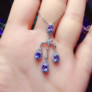Canxian natural tanzanite pendant necklace super sparkling super beautiful tanzanite sapphire pendant s925 sterling silver luxurious personalized tassel style