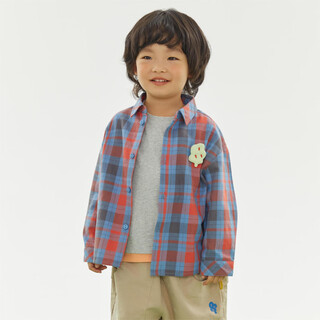 Papa spring yarn-dyed plaid shirt for boys and girls, pure cotton shirt, soft, fashionable and versatile, red 80 cm