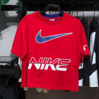 Nike (Nike) Femenino de manga corta Summer New Sportswear Sportswear Burnitable Redonde Camiseta Top Camiseta informal HF6291-133 HF6291-687 Rojo L