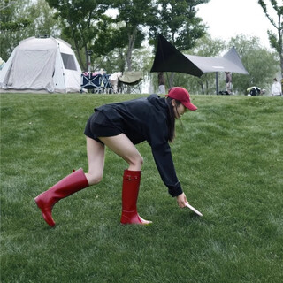 Xinghua niche rain boots, knight boots, long boots, high boots, wellington, british fashion outdoor, free piles of socks, wanxia red l (size 38.5)