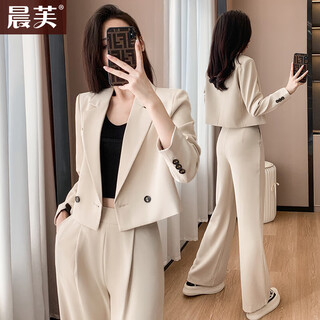 晨芙小个子短款西装外套女秋职业套装气质休闲时尚西服酒店经理工作服 886单件米白色外套 L 建议100-112斤