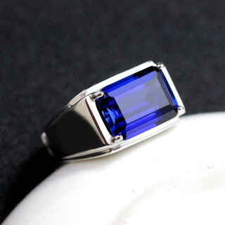 Li shen men's ring sterling silver inlaid with tanzanite sapphire trendy men's rectangular colored treasure personalized and domineering men's ring with adjustable opening and adjustable ring ring