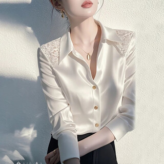 Drapey satin style white shirt for women light luxury advanced age reduction 2026 spring new bottoming inner top white - not shiny l recommended 116-125 jin jin equals 0.5 kg