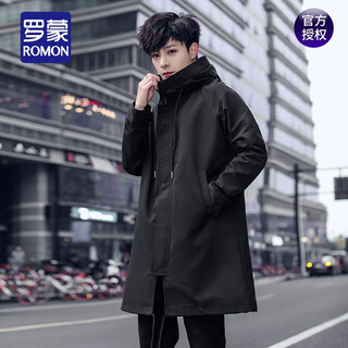 Romon 2025, новая весенняя мужская ветровка средней длины, тонкая модная верхняя одежда, черное свободное весенне-осеннее пальто большого размера, черное весенне-осеннее пальто, обычный s, свободный и большой размер 90 ~ 110jin jin равен 0,5 кг