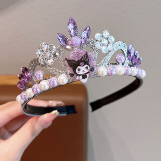 Enrmiiv crown children's headband frozen headband elsa princess crown hairpin girls kuromi melody hairband 3# purple kuromi crystal crown hairband