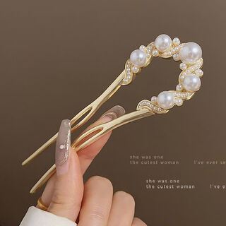 Shop pearl hairpin simple chinese style hairpin step rocker hair artifact 2024 hairpin new style headwear china hollow pearl u-shaped hairpin