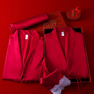 Vurm silk pajamas women 100 mulberry silk spring and summer wedding birth year couple red home wear gift box set chang xiangsui (men's style) l