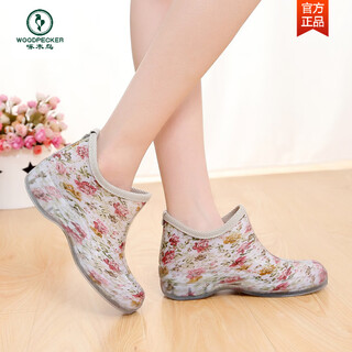 Woodpecker spring and autumn shallow mouth low-top fashion korean rain boots short-tube waterproof non-slip rubber shoes women's water shoes light casual rain boots new fresh floral 37