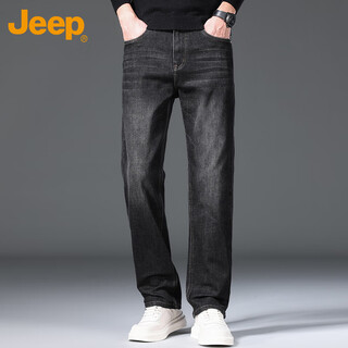 Jeep jeans men's autumn and winter loose straight pants men's trendy versatile casual pants men's pants black gray 32