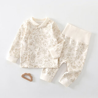 Seven daisies, trouser legs can be opened, spring and autumn baby set, pure cotton, newborn close-fitting clothes, partial-breasted baby autumn clothes, khaki regular khaki flower bush rabbit - partial button suit 73 (14-18jin jin is equal to 0.5kg suitable)
