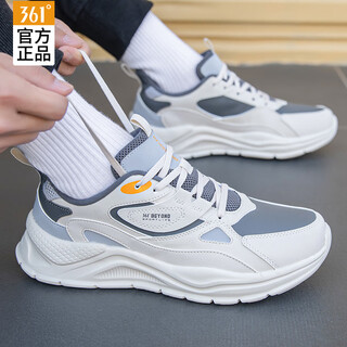 361 men's shoes sports shoes men's autumn and winter new running shoes leather surface men's soft sole fitness commuting casual shoes men ash/oat milk (leather surface) 42