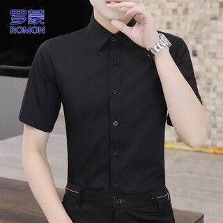 Romon short-sleeved shirt men's summer business shirt men's solid color professional dress top men's black xl