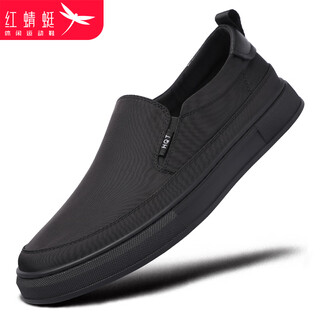 Red dragonfly men's shoes slip-on old beijing cloth shoes men's soft soled lightweight breathable canvas shoes wxa150312 black 41