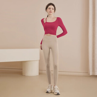 Youyou yoga wear women's spring and summer new style sports top with breast pads high-looking long-sleeved pilates training fitness wear rose red + milky coffee color yoga pants m recommended weight 100-110 jin jin is equal to 0.5 kg