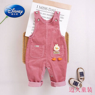 Disney baby overalls 2025 spring and autumn new style corduroy snap crotch pants for boys and girls, children's casual trousers, pink 80 one size fits all