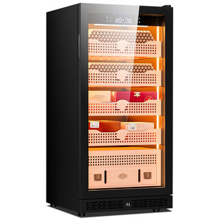 Cigarloong 220c cigar cabinet, precise constant temperature and humidity, natural cedar wood interior, choleric cigar humidifier, smart wifi controlled water ion purified ammonia compressor cabinet, anti-fog door smoke cabinet, obsidian black, purified ammonia + wifi + cedar wood shelf