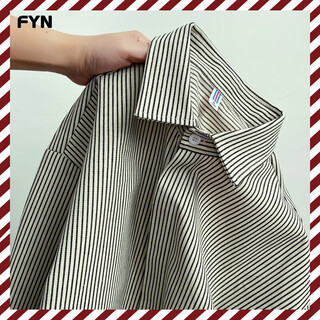 Shelley Jones日系复古条纹衬衫男春夏季休闲长袖防晒外套薄款内搭外穿叠穿衬衣 黑色 XL [建议125-140斤]