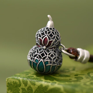 Luotai old silversmith 999 pure silver enamel gourd pendant women's retro national style hollow necklace pendant gift gourd pendant + lanyard