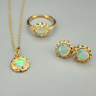 Changju seiko s925 silver thick layer 18k gold inlaid opal set pendant/ring/earrings with identification certificate pendant