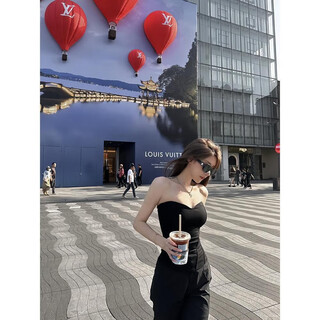 Yun tong fish bone tube top sexy fish bone tube top for women summer new three-dimensional design sense of outer wear slimming black m