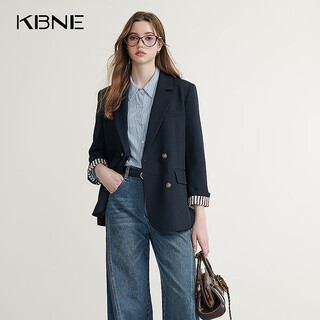 Kbne navy suit collar short coat for women petite long-sleeved top spring and autumn new temperament college style coat navy m