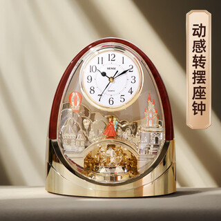 Hanshi (hense) light luxury music desk clock living room desktop quartz clock home personalized quartz clock hd4212 wood grain color-with music