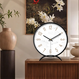 Momen living room pendulum clock, simple punch-free home living room wall clock, bedroom clock, white 10 inches