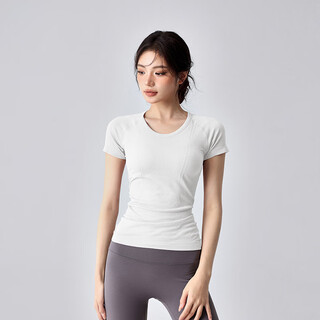 Lululmcctn yoga short-sleeved women's slimming pilates professional training sports top morning jogging exercise fitness t-shirt white xl