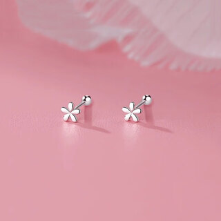 Maoyue s999 pure silver flower screw earrings women's ear bone anti-allergy button care earrings no-pick sterling silver children's earrings single