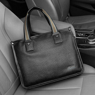 Cow briefcase men's top layer cowhide men's handbag large capacity genuine leather men's bag c-8621 elegant black 14 inches