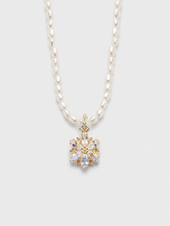 Pop japanese nojess*23 christmas limited snowflake snow cut grass moonstone tanzanite ring necklace 925 silver gold-plated moonstone pendant natural pearl necklace