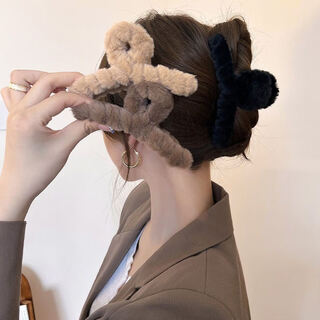 Shuhemu plush hairpin hairpin for the back of the head, high-end large shark hairpin for girls with multiple hairpins, a02 plush dark coffee (11cm)