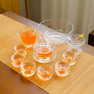 Lnga landgre germany imported high-quality heat-resistant glass kung fu tea set peak thickened anti-scalding household light luxury three-cup bowl peak glass tea set + tea wash 9 pieces
