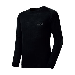 Mont bell long sleeve merino wool light and warm comfortable and lightweight men's round neck t-shirt black (bk) xs