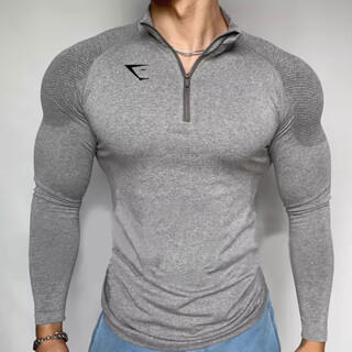Paijisha shark pattern fitness clothing autumn and winter new fitness men's thin casual sports top shark seamless slim elastic gray 140-160jin jin equals 0.5kg l