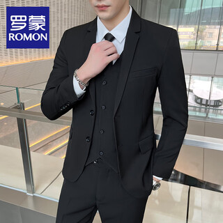 Romon suit men's korean style slim coat groom wedding dress business formal casual small suit men black two-button suit xl