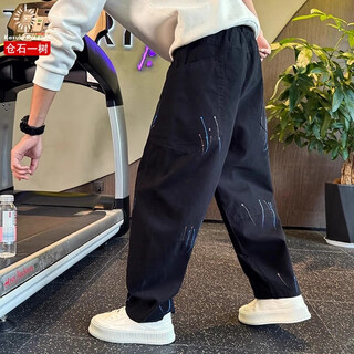 Kuraishi kazuki trendy graffiti scimitar pants men's handsome loose straight pants 2025 new high-end men's casual pants spring and autumn black l 120-140jin jin equals 0.5 kg