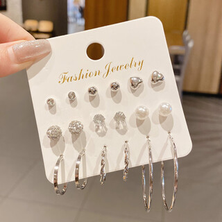 Shifang xiucai niche temperament women's earrings 2024 new high-end earring set combination earrings silver earring nine-piece set