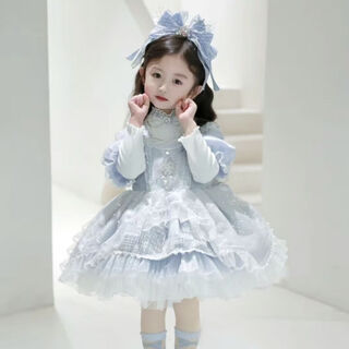 Ovivo girls heavy industry lolita blue elsa princess puff skirt spring and autumn four seasons skirt children's festival dress single skirt 120